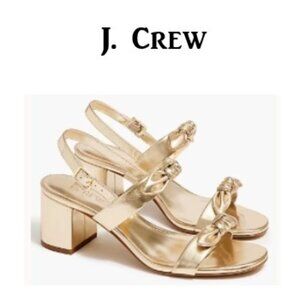 J.Crew  Metallic Gold Knotted Double-Bow Heeled Women’s 10M US/40U🆕📦⌚🏃🏻💨⚡🚚